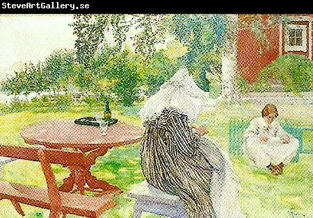 Carl Larsson sommardag karin och brita i tradgarden-sommartid
